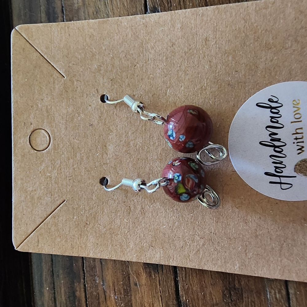 Handmade Deep Red Bead Earrings